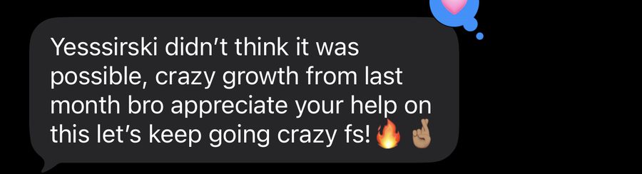 Text from KUWAPT: didn't think it was possible, crazy growth from last month